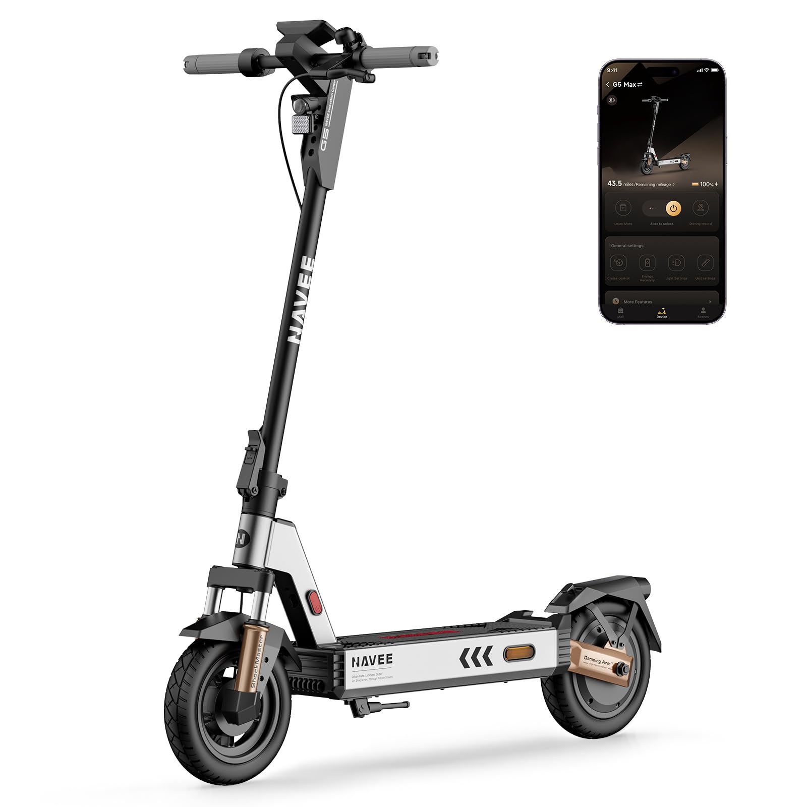 Photo 1 of NAVEE G5 Electric Scooter, 800W Brushless Motor, 10 inch Tires, 28 Miles Range, 20 mph, Foldable E-Scooter with Dual Braking Suspension, Heavy Duty Commute Adult Escooter, Smart APP, Cruise Control