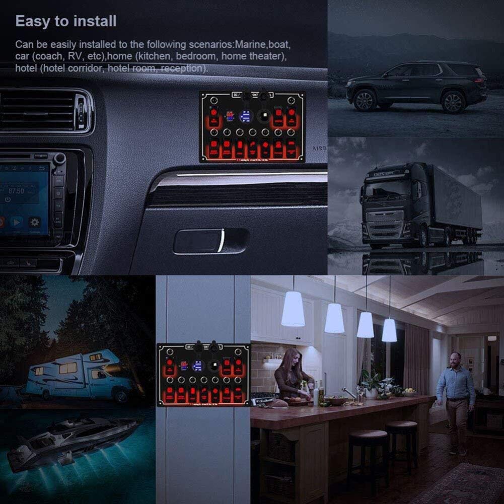 Wodoszczelny 10-biegowy panel do nawigacji Rocker Switch z 12 V-24 V LED woltomierz Dual USB ładowarka do gniazda zapalniczki samochodowej, do samochodów ciężarowych, SUV-ów
