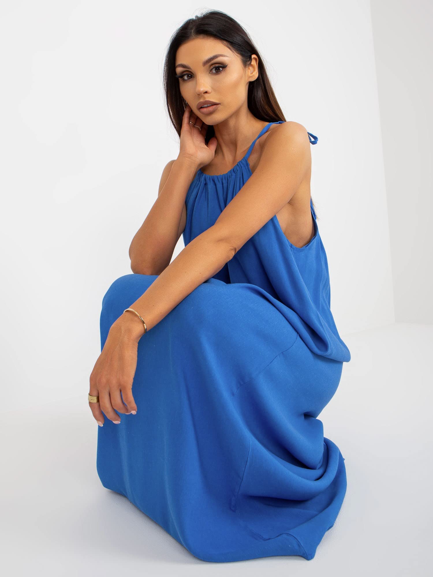Oh Bella Lässiges Sommer-Maxikleid für Damen I Einfarbiges Baumwollkleid mit Riemen an den Knöcheln I Lässiges, langes Maxikleid für Sommerkleider mit Rundhalsausschnitt, Größen S-XL