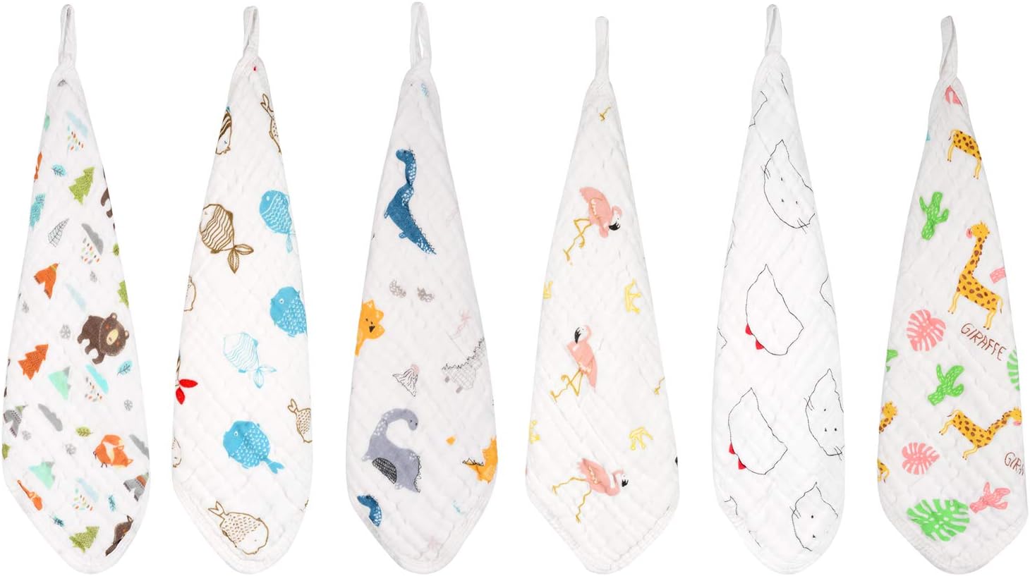 Qav Juh Absorbent Muslin Cotton Baby Face Towel, 6 Pack 30X30cm Muslin Squares Reusable Wipes Bath Washcloths with Hooks for Sensitive Skin