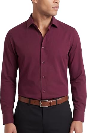 Tom Baine Mens Slim Fit Performance Dress Shirt 4-Way Stretch, Wrinkle Free, Long Sleeve Solid Button Down