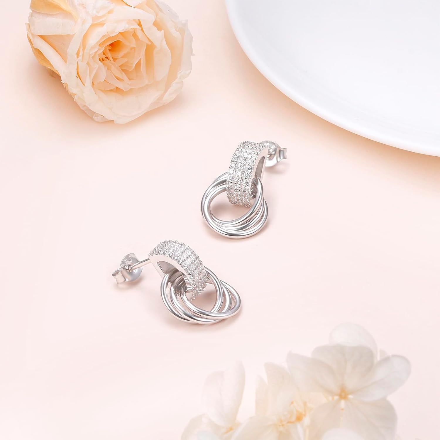 S925 Sterling Silver Trendy Knot Earrings for Women Chunky Statement Drop Dangle Earrings Geometric Studs Fashion Prom Jewelry