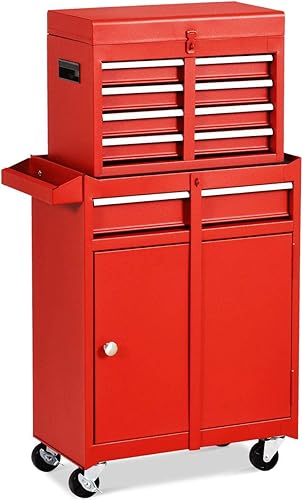 Miniatura 10 de Cofre de herramientas con ruedas de 5 cajones, 2 en 1, caja de herramientas extraíble con 4 ruedas y ganchos, caja de herramientas de metal para