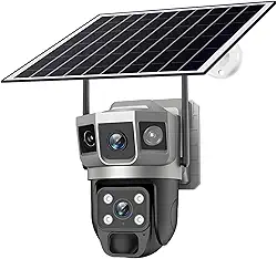 Câmera de vigilância movida a energia solar externa com 4G, lente dupla, resolução HD, Ip66 à prova de intempéries, monitoramento de segurança sem fio