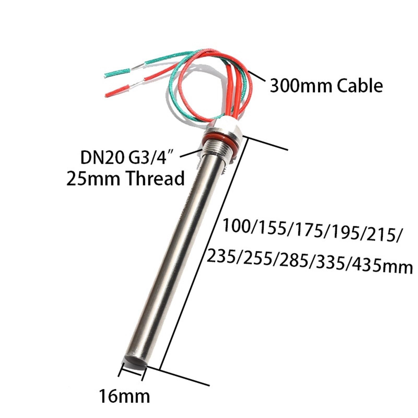 Elektrisches Rohrheizelement DN20 G3/4" Widerstand SS316 200W 300W 500W 800W 1KW 1St(400W 16x175mm)