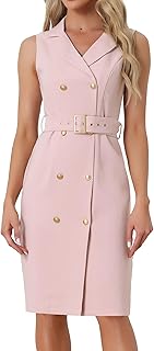 Women's Blazer Dress Business Office Sleeveless Notch V Neck Button Down Work Dresses Formal Outfits