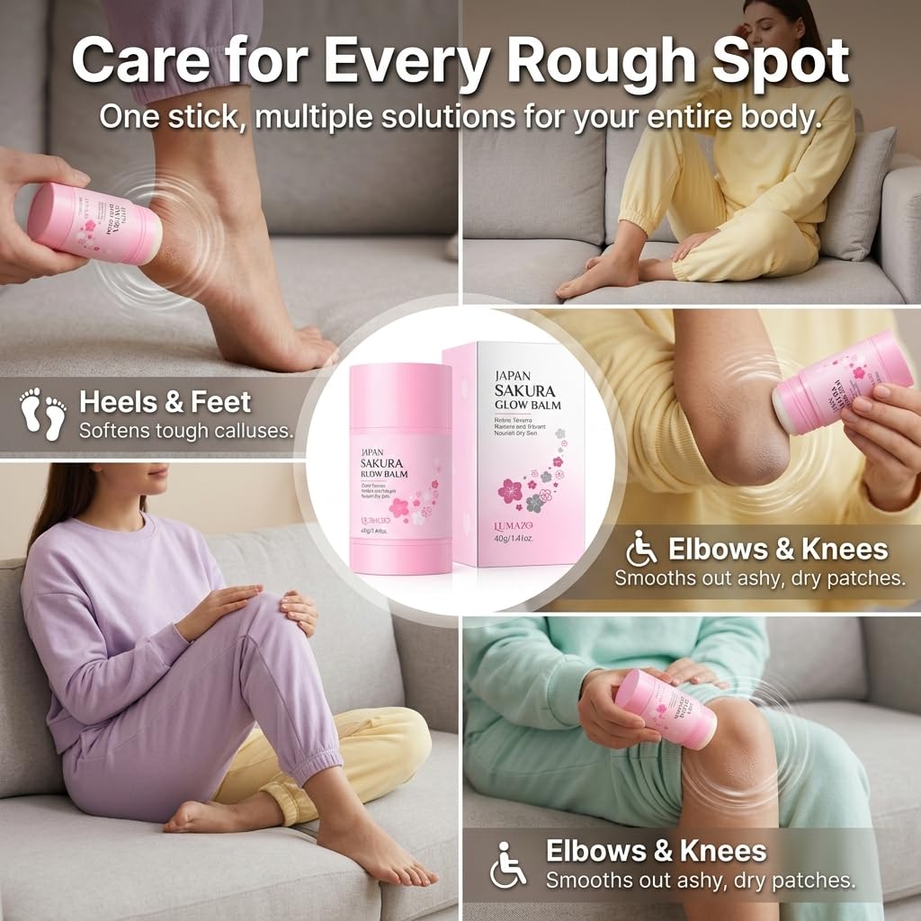 Japan Sakura Foot Heel Stick for Dry Skin, Foot Balm Stick for Dry Heels and Feet, Moisturizing Heel Balm with Shea Butter, for Heels, Elbows, Knees and Hands (3PCS)