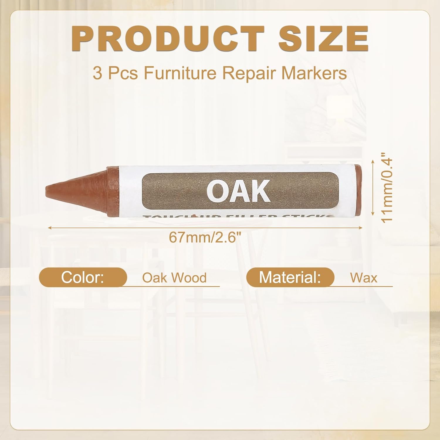 PATIKIL Furniture Markers Touch Up, 3Pcs Wax Wood Filler Sticks Furniture Repair Crayons for Scratches Wood Floor Holes Tables, Oak Wood