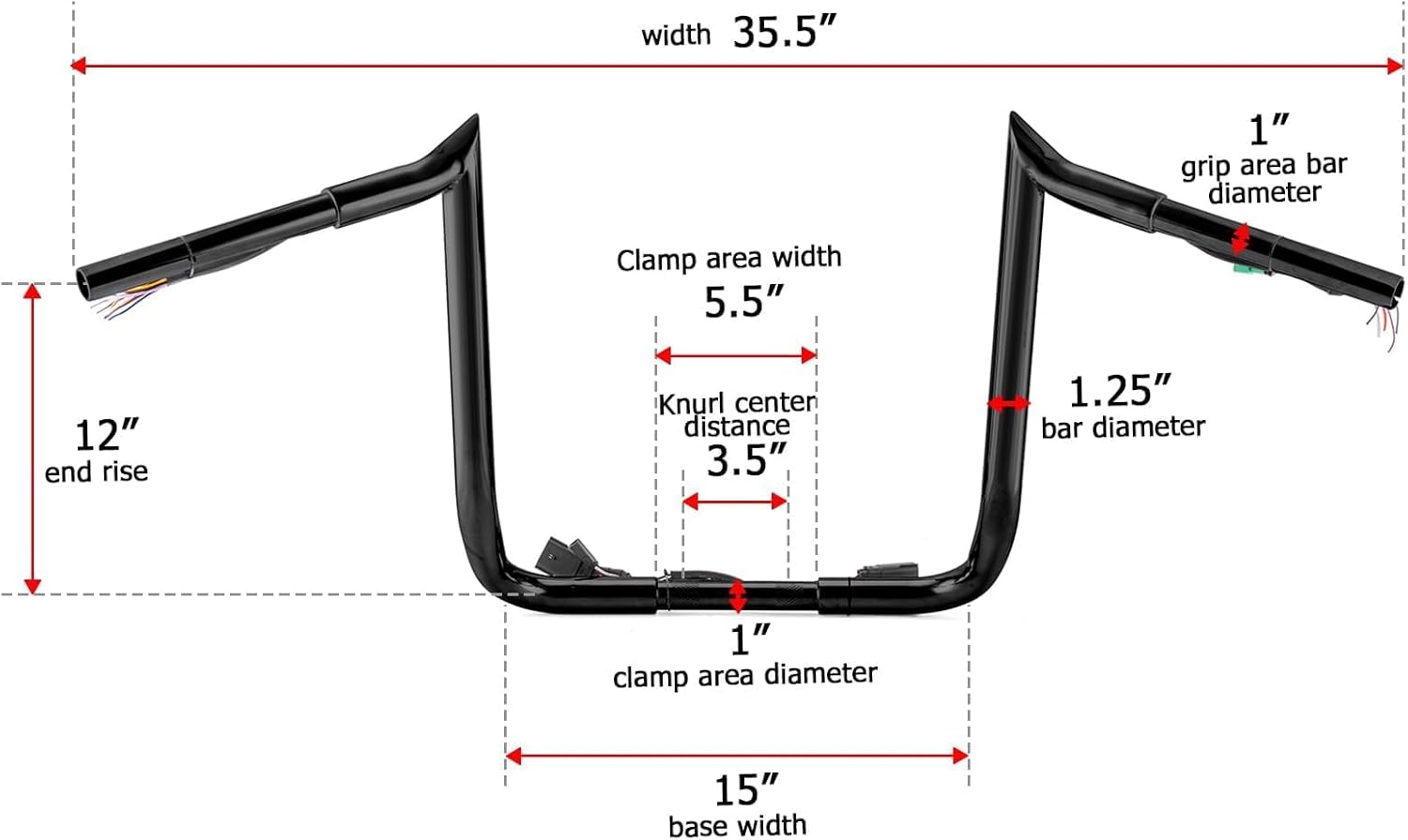 Mofun 12" Rise Handlebars Pre-Wired Ape Hangers 1.25" Fat 1" Clamp Compatible with Harley Touring Street Glide Electra Glide Ultra Limited 2008-2013 Black