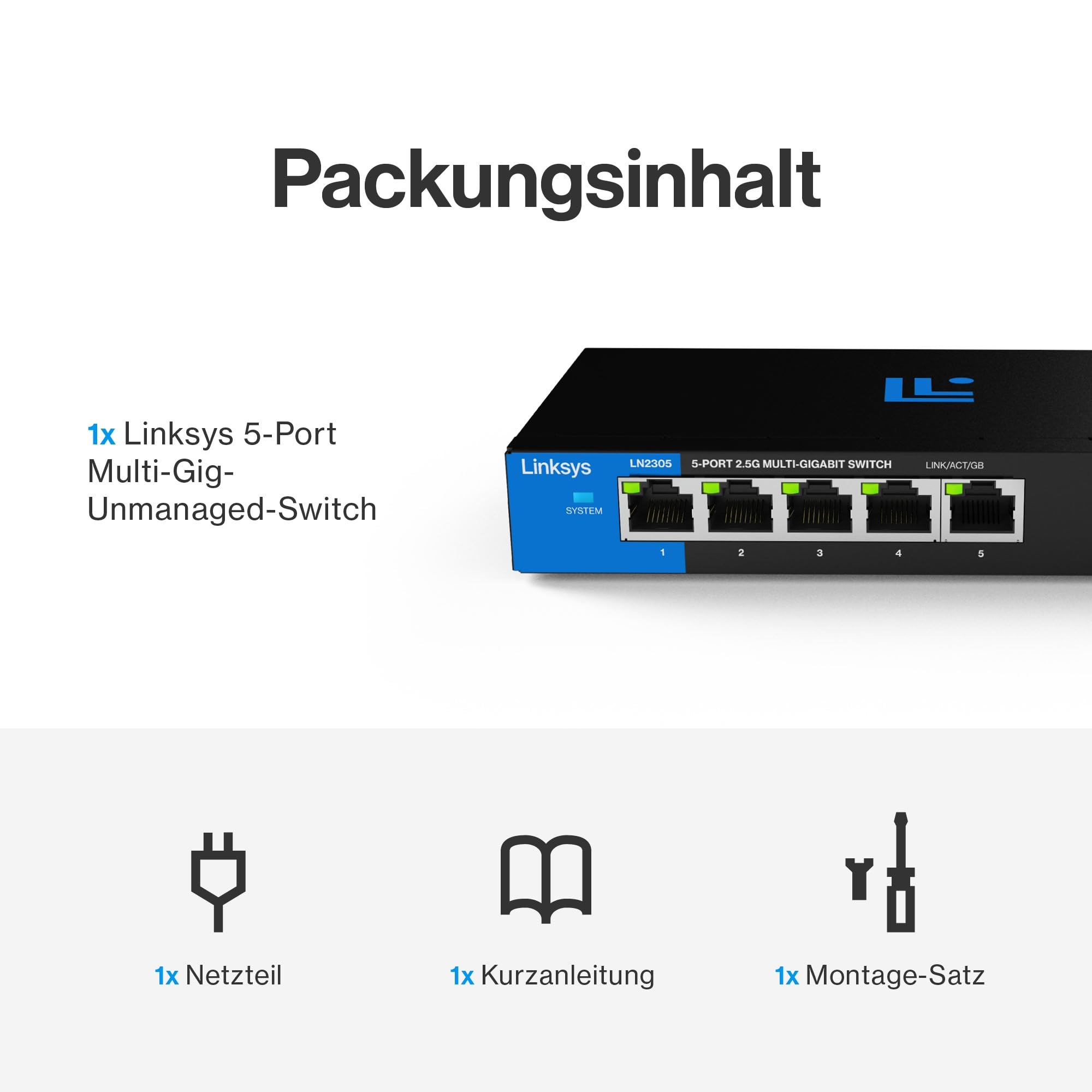 Linksys 5-Port, 2,5G Multi-Gig-Unmanaged Switch | Energieeffizientes Ethernet | Vollduplex-Durchflusskontrolle | Ideal für kleine und Heimbüros mit lüfterlosem Design und Metallgehäuse | Plug and Play