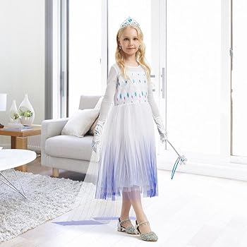 Costume Principessa Frozen Con Mantello - Vestito Tulle Con Corona E Bacchetta Magica Per Bambine - Foto 4
