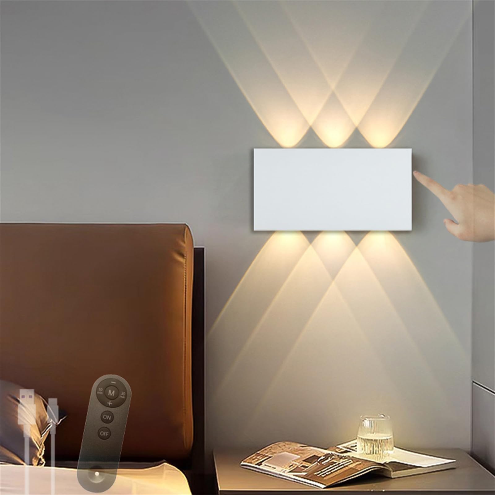 Applique da Parete a LED con Interruttore Touch, Senza Fili, Ricaricabile Tramite USB, dimmerabile, con Telecomando, Luce Notturna per Soggiorno, Quadri, corridoio (Bianca)