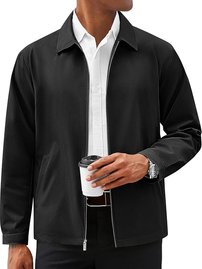 Runcati Mens Lightweight Jackets Full Zip Business Casual Windbreaker Fall Golf Coat Jacket with Pockets