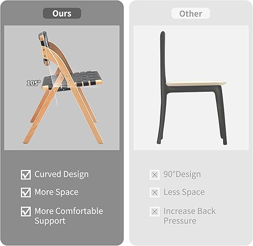 Miniatura 4 de HOMEFUN Sillas plegables de poliuretano con asientos acolchados sillas de comedor apilables de madera juego de 2 sillas plegables montadas para