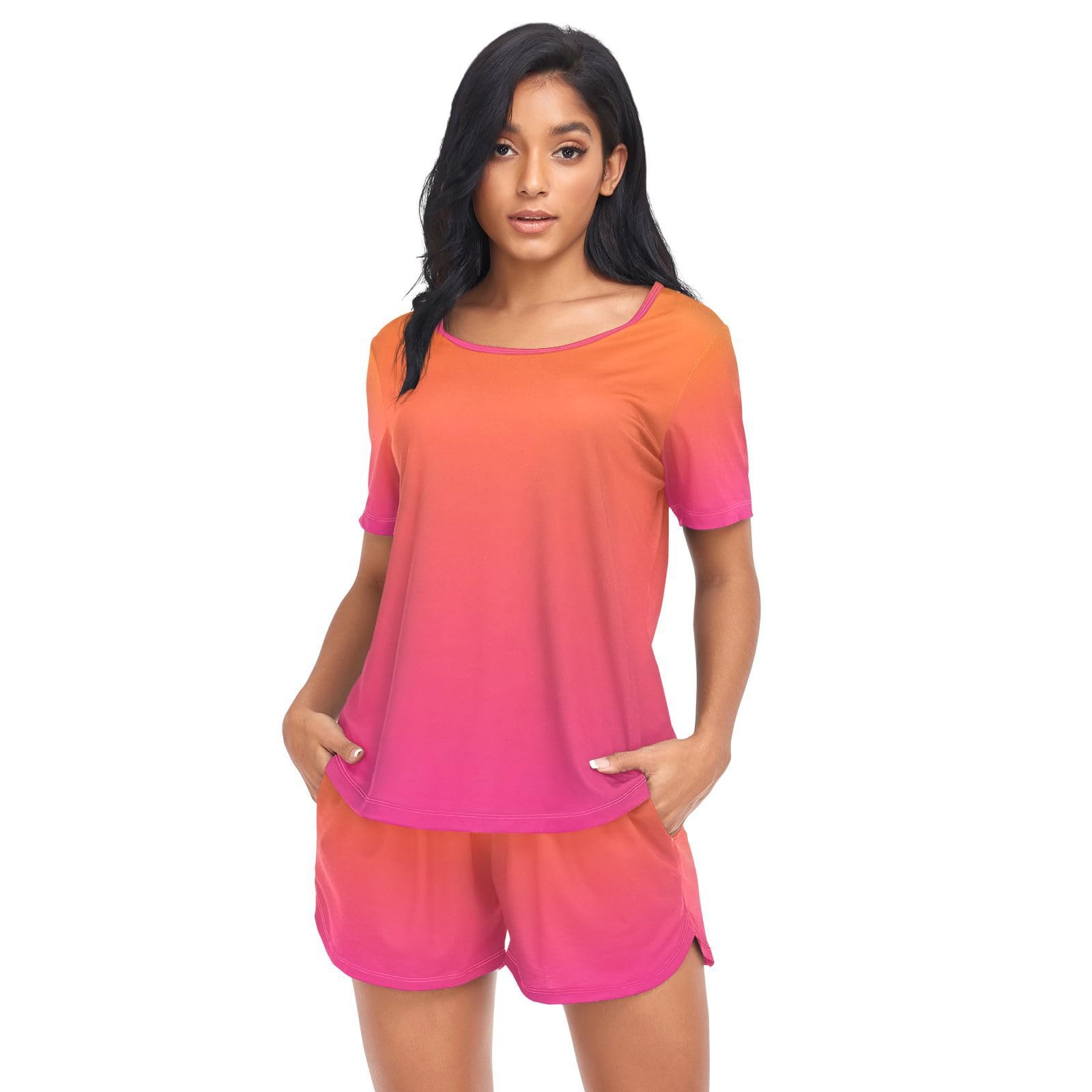 Pyjama violet rose dégradé manches courtes respirant pour nuits fraîches - 7