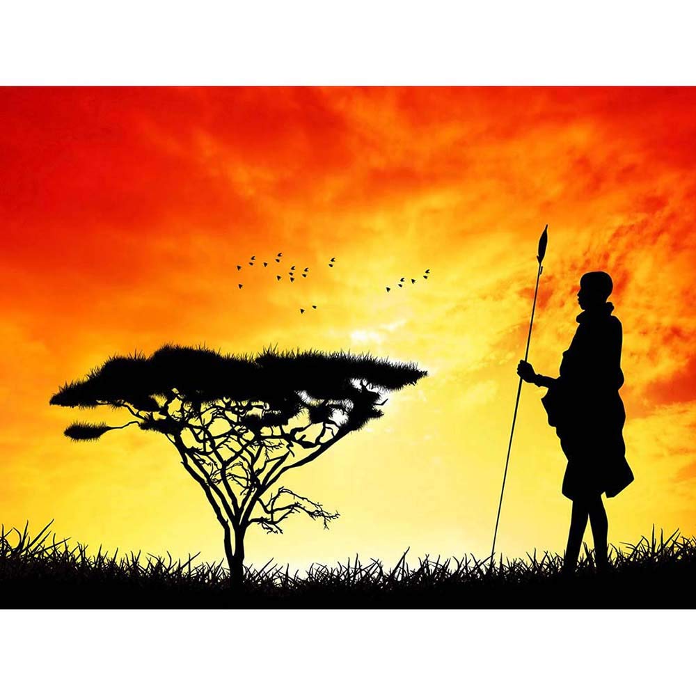 Wee Blue Coo Photo Mock Up Silhouette Sunset Masai Warrior Art Print Poster Wall Decor 12X16 Inch