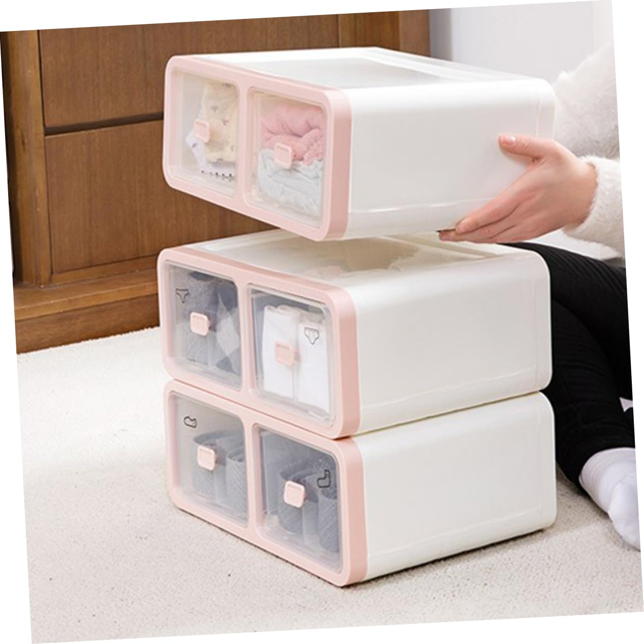 PRETYZOOM 16grilles Caisse De Rangement Plastique Avec Couvercle Organisateur De Tiroir Pour Sous-vêtements Chaussettes Et Attaches Séparateur Rigide Anti-froissages