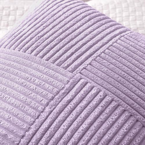Image of MIULEE Purple Decorative Throw Pillow Covers 18x18 Inch for Couch Bed Sofa Pack of 2 Lavender Boho Farmhouse Throw Pillows Soft Cross Corduroy Patchwork Textured Cushion Cases