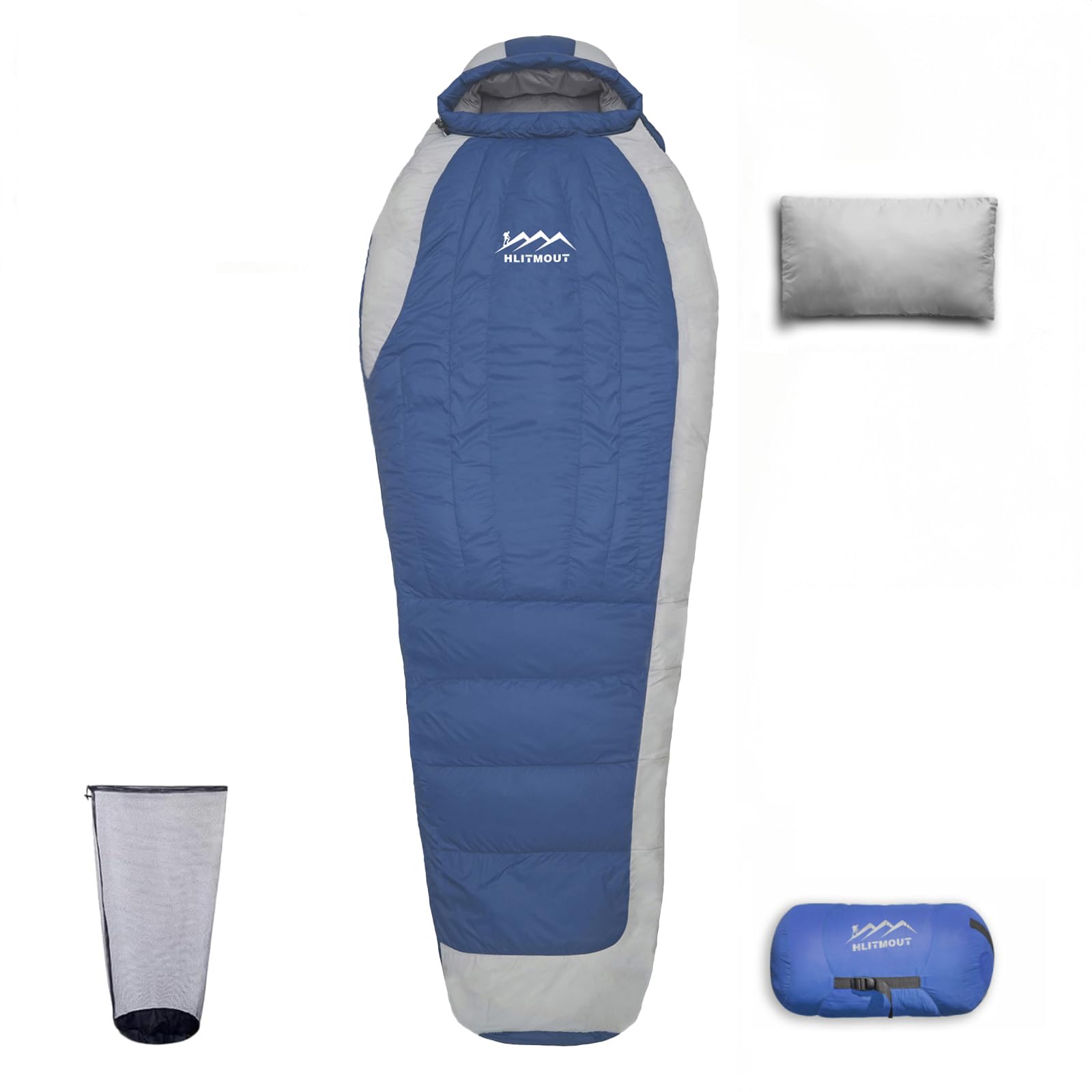 HLITMOUT Ultralight Down Sleeping Bag with Pillow,Lightweight Small Sleeping Bag for Woman,Man,Kids,Boys and Girls Hiking, Backpacking and Camping Outdoorg) (Blue 0℃, XL) — image 1
