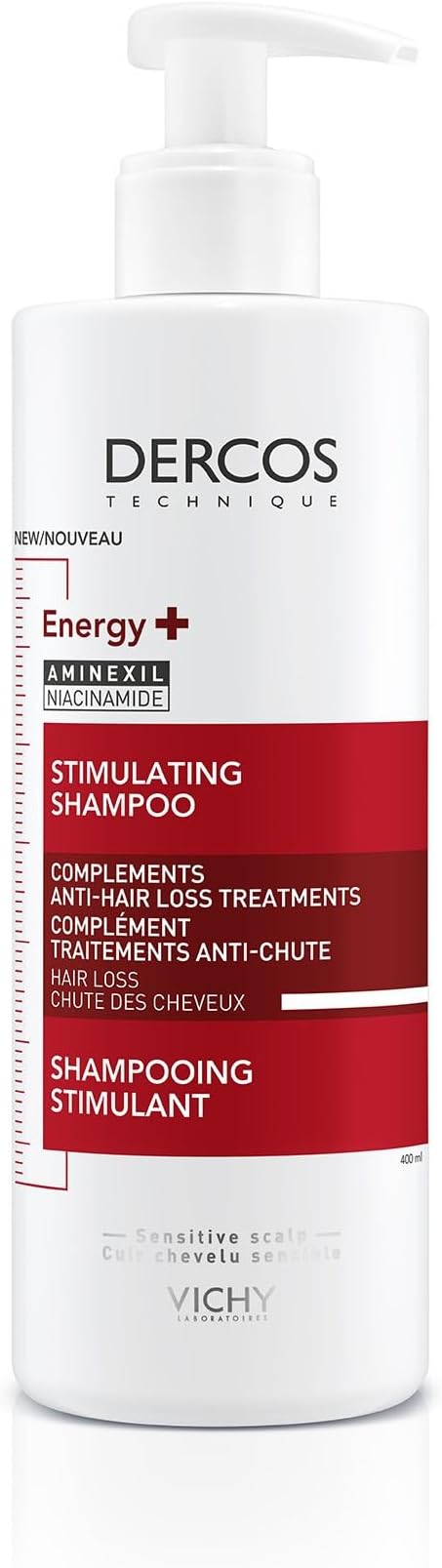 Vichy Dercos Energy+ Anti-Hair Loss Stimulating Shampoo With Aminexil & Niacinamide, For Thinning Hair & Weak Hair Prone to Breakage, Sensitive Scalps, 400ml
