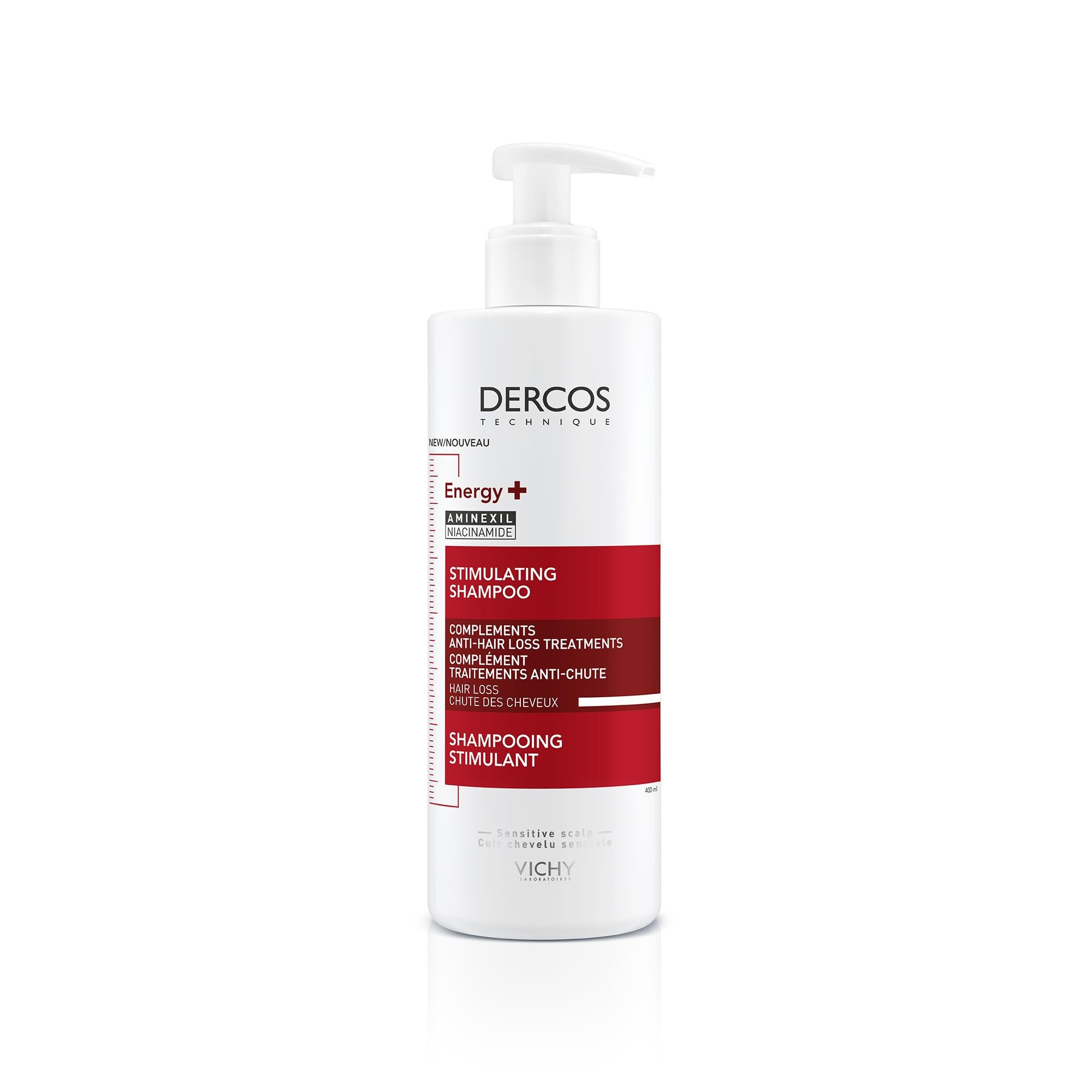 Vichy Dercos Energy+ Anti-Hair Loss Stimulating Shampoo, With Aminexil & Niacinamide, For Thinning Hair & Weak Hair Prone to Breakage, Sensitive Scalps, 390ml