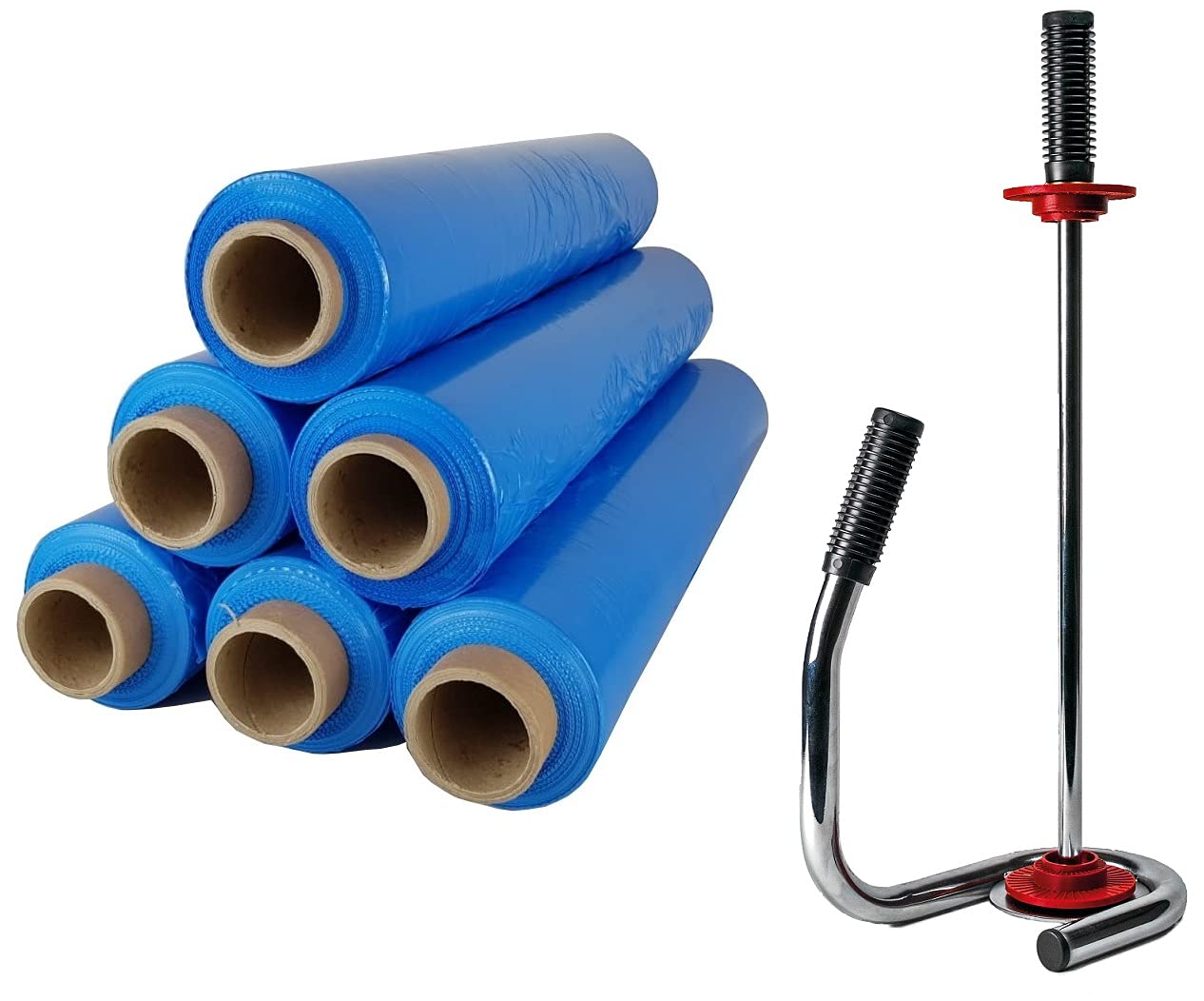 Profi Abroller Premium Chrome + 6 Rollen 2,5 kg Stretchfolie 23 my (Blau)