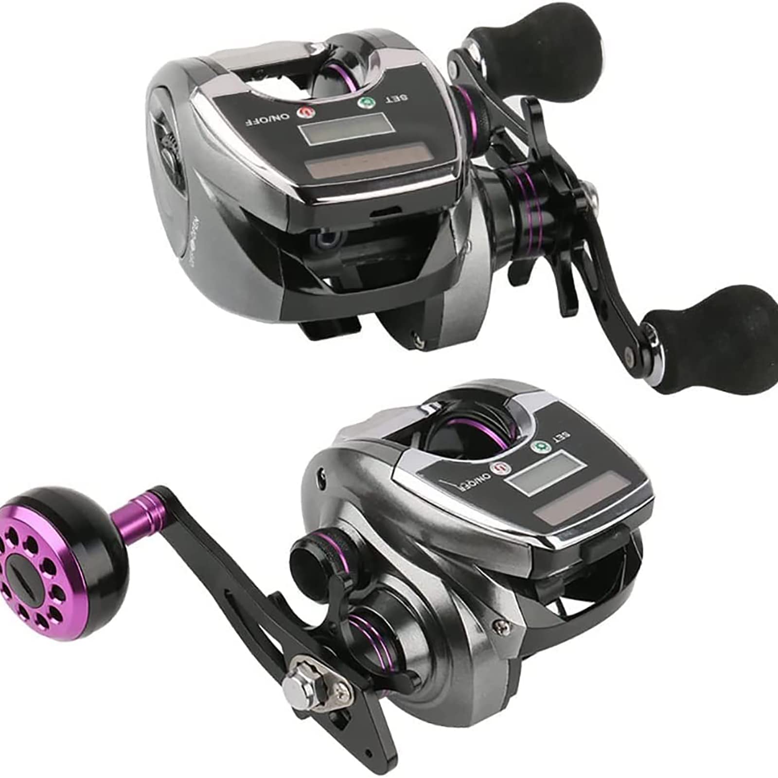 Mini Carrete Pesca Giratorio, Carrete Pesca Eléctrico Pantalla Digital, Rodamiento: Eje 18+1/Ajuste Freno Magnético 9 Velocidades/relación Velocidad: 8.0:1, para Pesca En Balsa/Pesca En Hielo