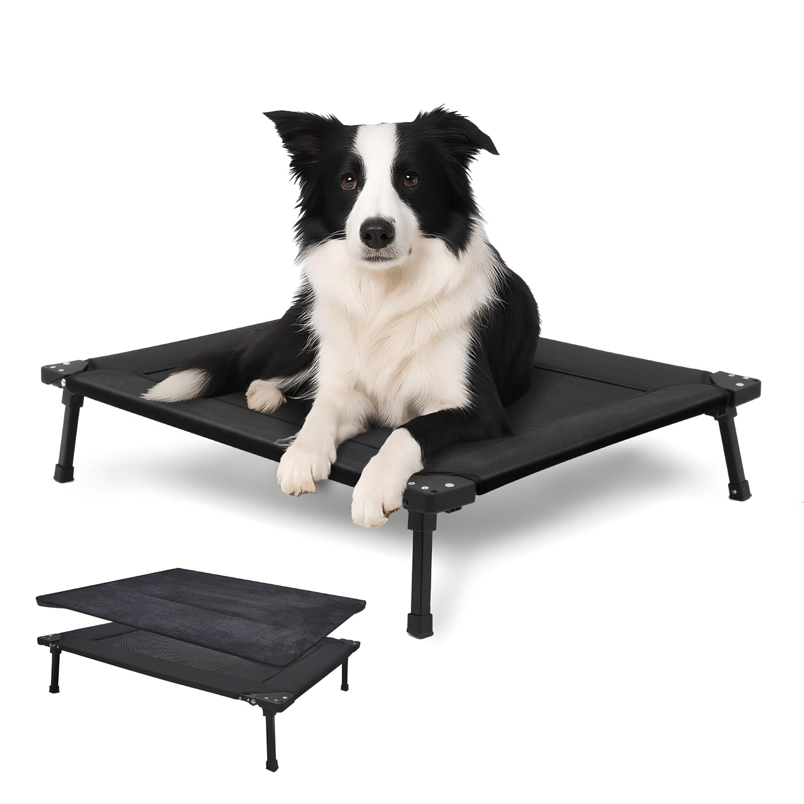 Pozico Elevated Outdoor Dog Bed - Foldable Cooling Dog Cot with Metal Frame, Portable Camping Pet Bed for Medium & Small Dogs, Breathable Mesh for