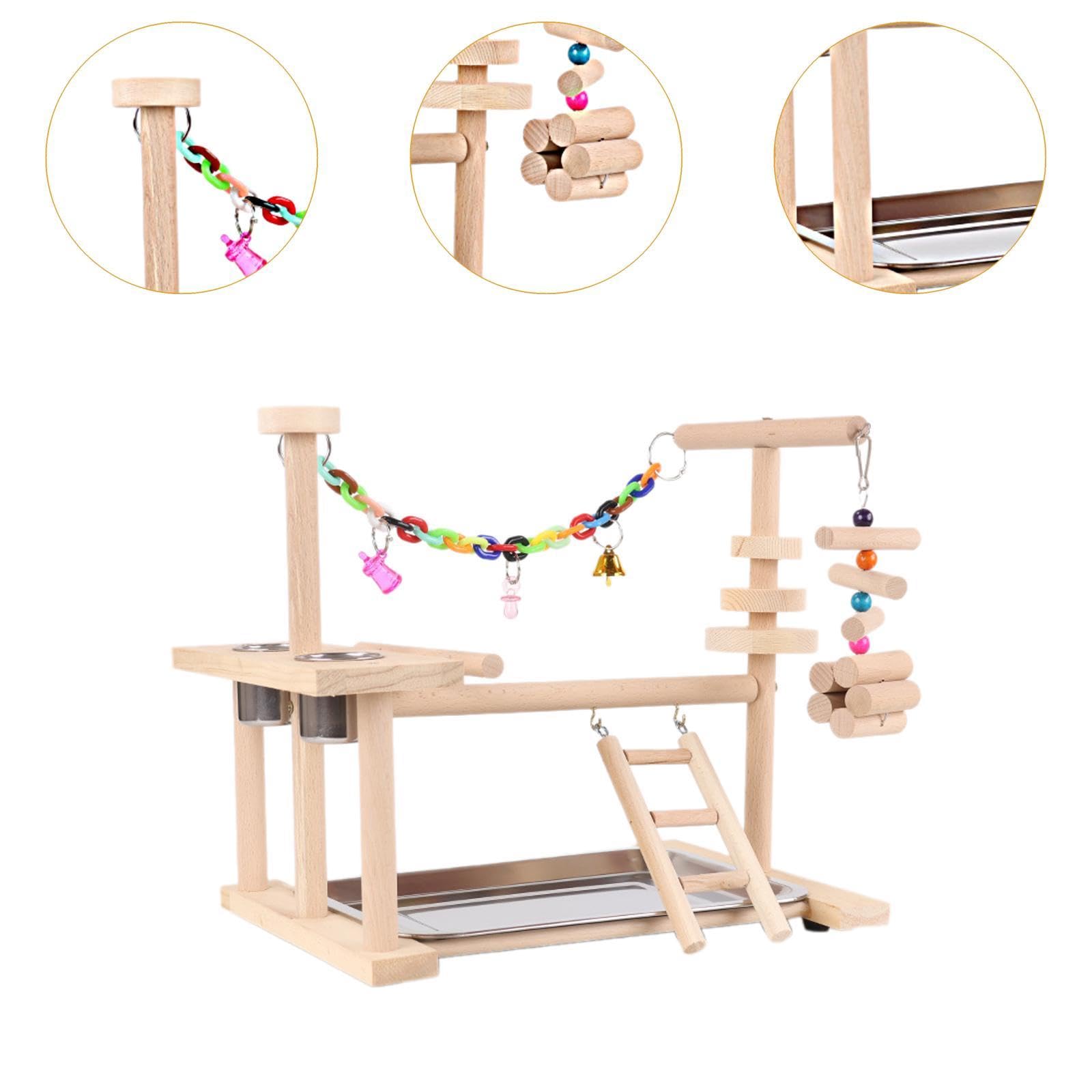 Milageto Parco Giochi per Uccelli Pappagallo Mangiatoia per Uccelli in Legno massello Giocattolo per Esercizi Supporto per Gioco per pappagalli