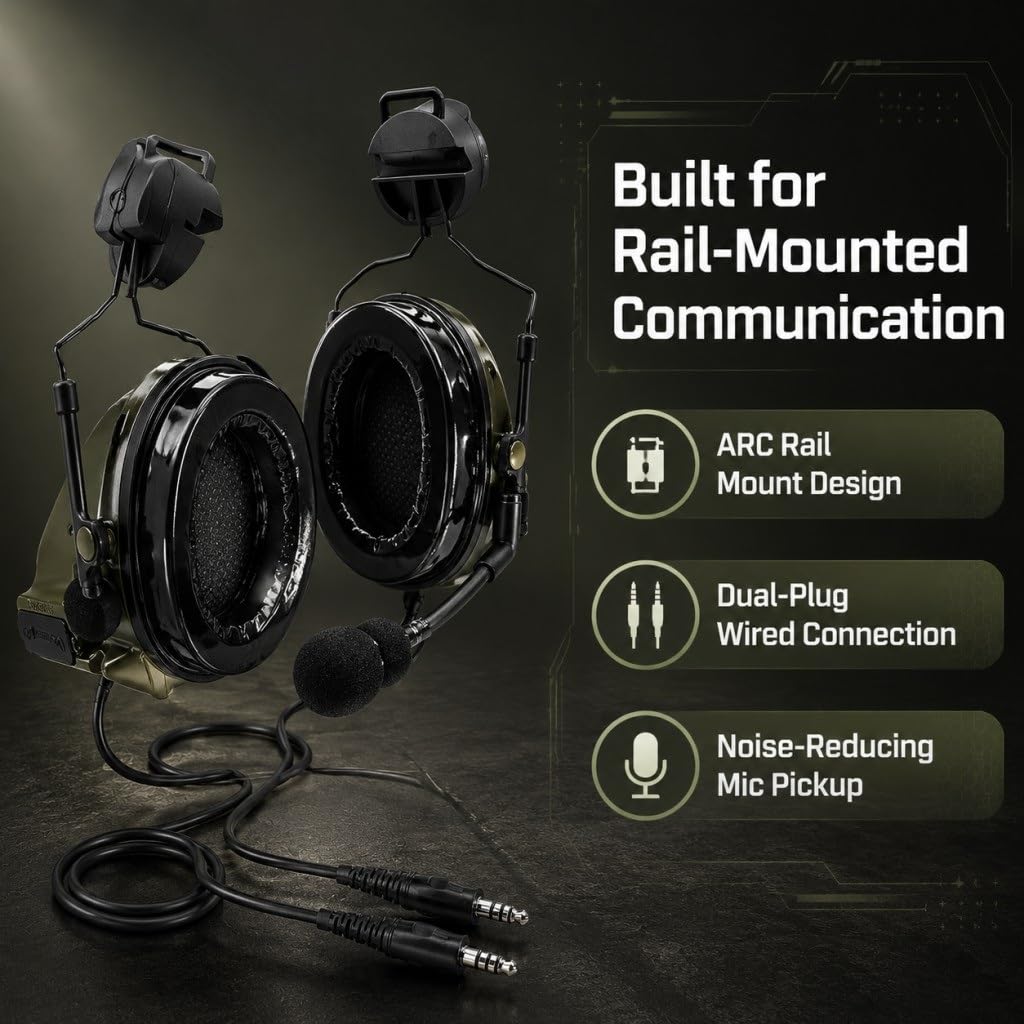 Auriculares Tácticos De Silicona, C3 Doble Canal con Montaje En Riel ARC, Reducción Ruido, Captación Sonido, Protección Táctica For Los Oídos