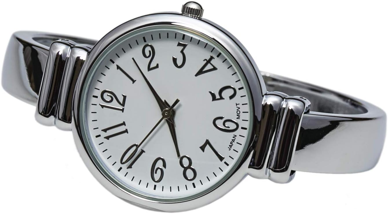 Silver Metal Band Slim Case Women's Bangle Cuff Watch - Image 4