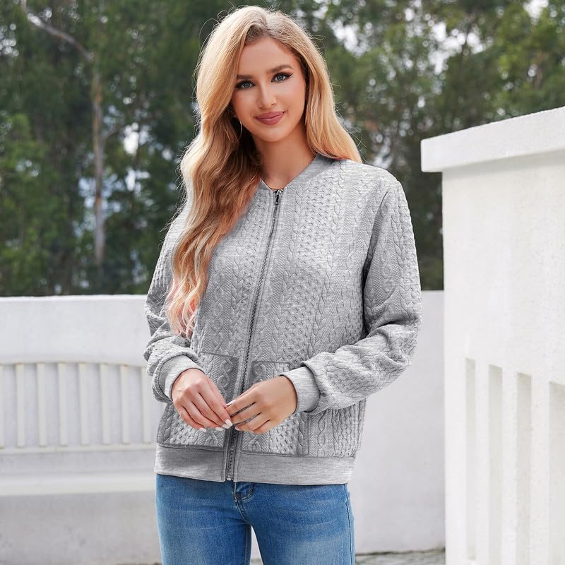 Womens Full Zip Up Cardigan Sweater Casual Solid Long Sleeve Sweatshirt Coat with Pocket - Image 7