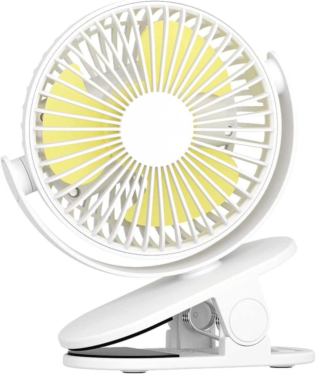 Pritzker Clip on Desk Fan 4000mAh Battery Operated Stroller Fan, Small Portable Rechargeable Baby Fan with 4 Speeds for Car, Ultra Quiet, Adjustable for Home Office Outdoor Travel (White)
