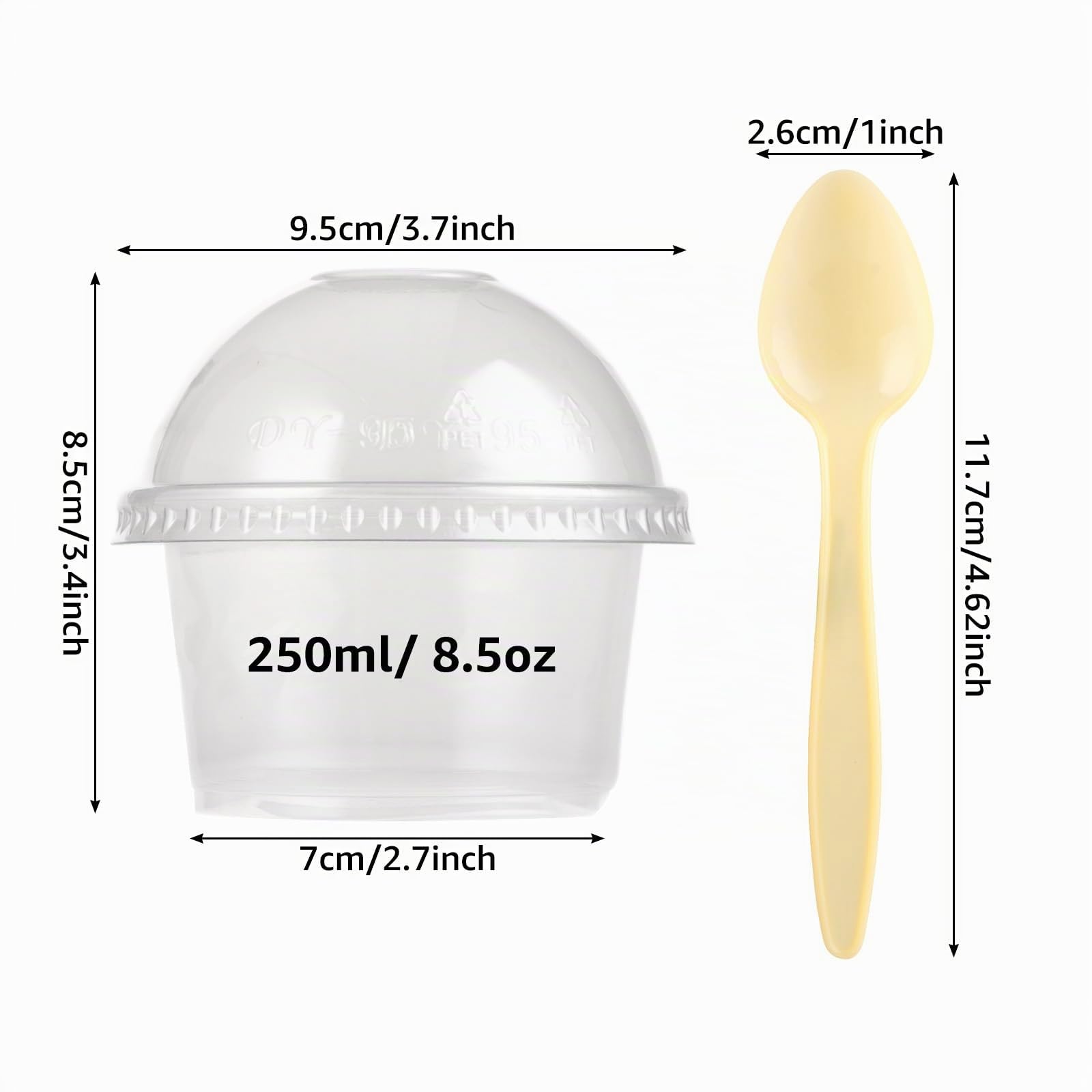 STARVAST 100 tazze da dessert con coperchio a cupola, 250 ml, tazze da dessert in plastica con 100 coperchi e 100 cucchiai, tazza da dessert riutilizzabile per mousse crema al cioccolato mousse