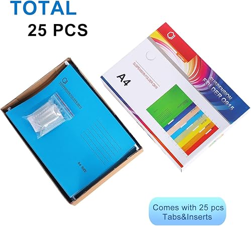 Miniatura 3 de Carpetas colgantes A4, 25 carpetas de archivos de tarjetas recicladas para archivador con pestañas e insertos de tarjetas, carpetas de