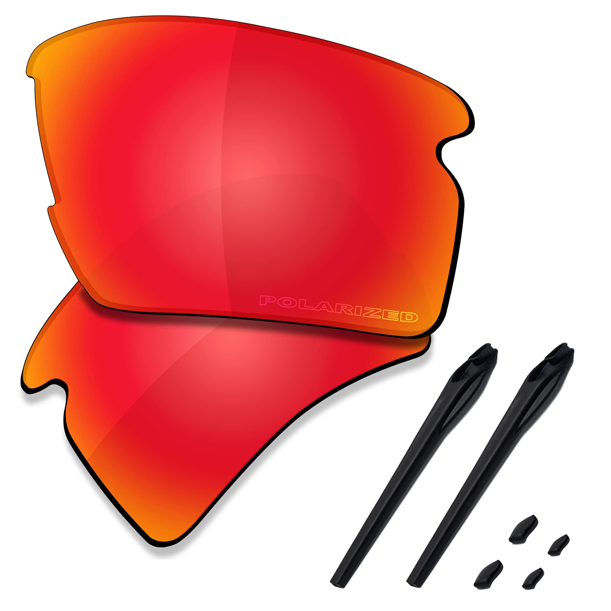 Saucer Premium Replacement Lenses & Rubber Kits for Oakley Flak 2.0 XL OO9188 Sunglasses High Defense - Fire Red Polarized