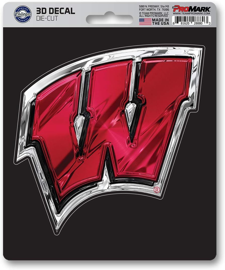 AAC FANMATS NCAA Carpet Floor Mats Bundle with Seat Covers, 3D Decal Sticker and Steering Wheel Cover for Wisconsin Badgers Fans Officially Licensed(8 Items)
