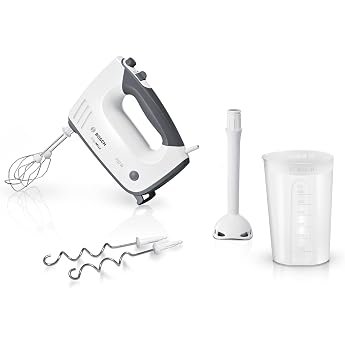 Bosch ErgoMixx MFQ37470 Hand Mixer, with Pur&eacute;e Stick, Mixing Cup, Stainless Steel Stirrer, Dough Hook, Dishwasher Safe, 5 Lev