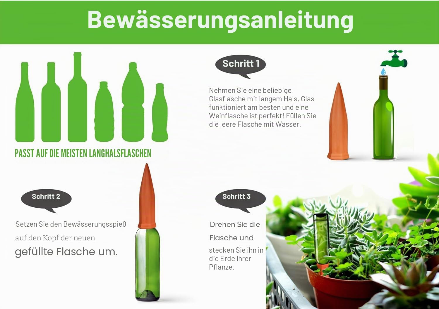 Pflanzenbewässerungsgeräte, 8 Stk. Selbstbewässernde Terrakotta-Spikes für Topfpflanzen, Selbstbewässernde Urlaubs-Pflegestäbe für Außen- und Innenpflanzen, Weinflasche