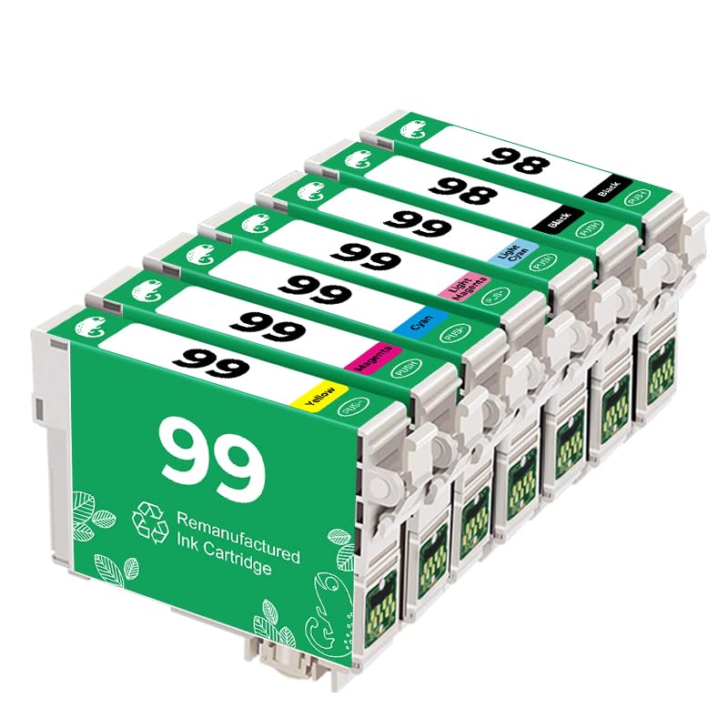 COLORETTORemanufactured Ink Cartridge Replacement for Epson 99 & 98 Used for Artisan 730 810 835(2 Black,1 Cyan,1 Magenta,1 Yellow,1 Light Cyan,1 Light Magenta)(Special Edition Includes 1 Pen Clip)