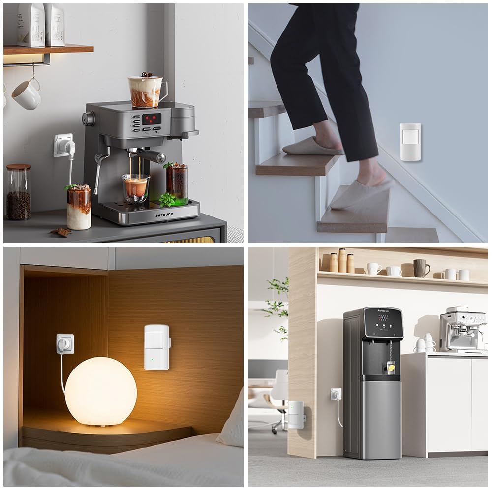 2 Sensor de movimiento de toma de sensores, sensor de movimiento infrarrojo, toma de detector de paso de radio, activación automática de luces y dispositivos interiores/exteriores