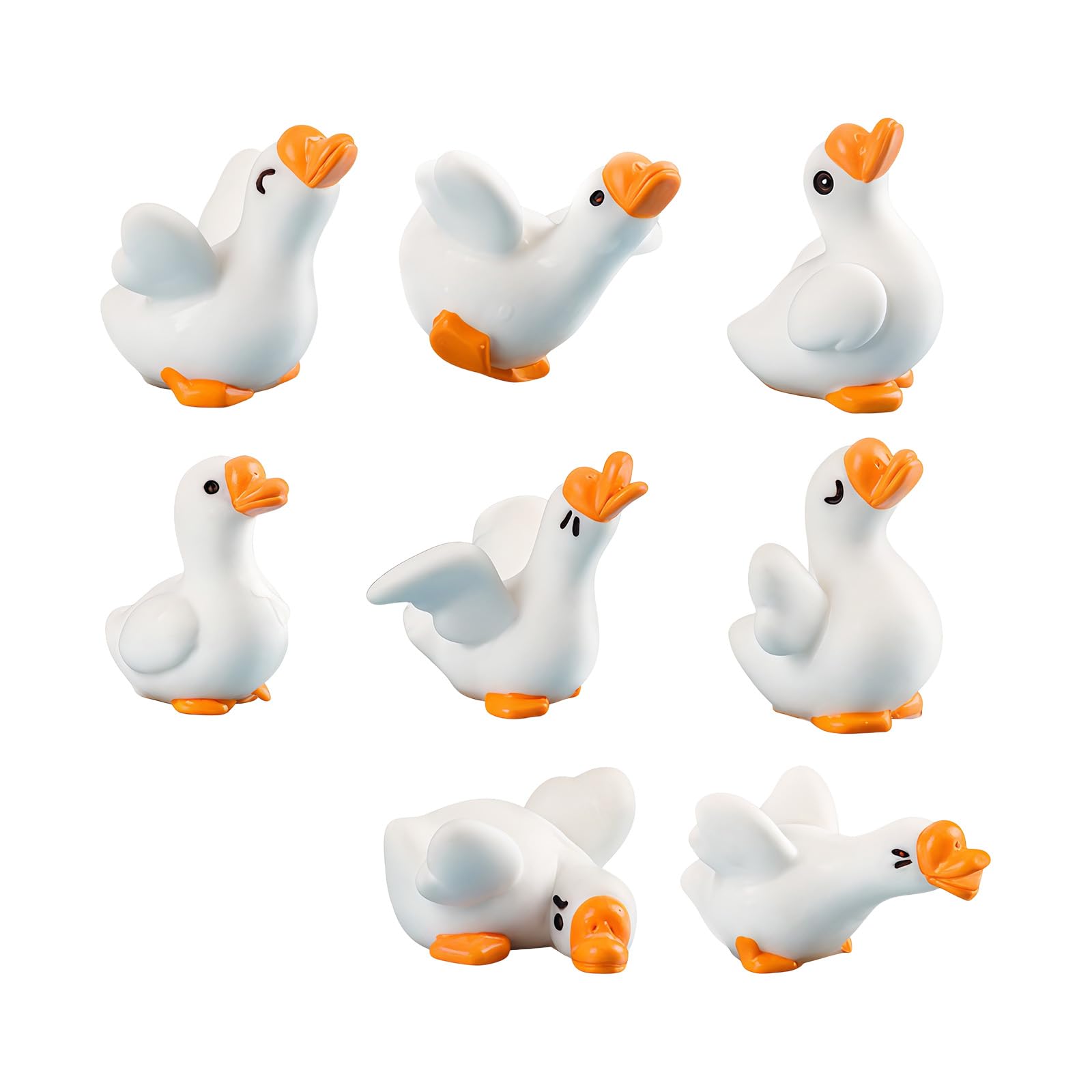 Ekoama Set of 8 Funny Resin White Geese Miniature Figurine For Desktop Decors Garden Landscape And Car Dashboards Decoration