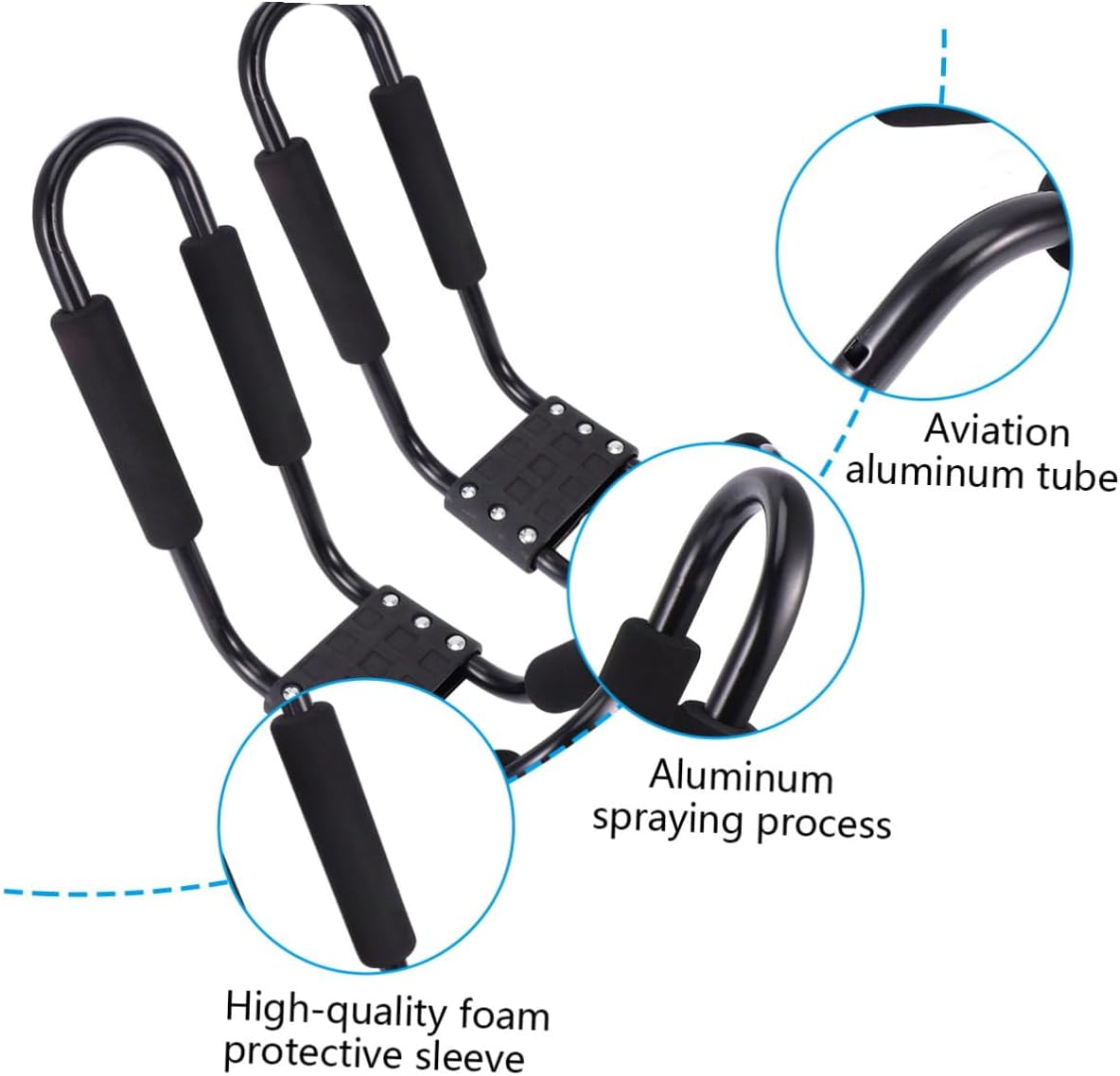 Kayak Roof Rack and Car Luggage Rack, J-Shaped Detachable Kayak Carrier for SUV and Truck Rooftop, 2pcs Set for Canoe and Ski Board Transport