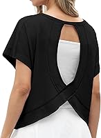GRECERELLE Women's Backless Open Back Workout Tops - Oversized Crop Athletic Shirts for Yoga Running Gym
