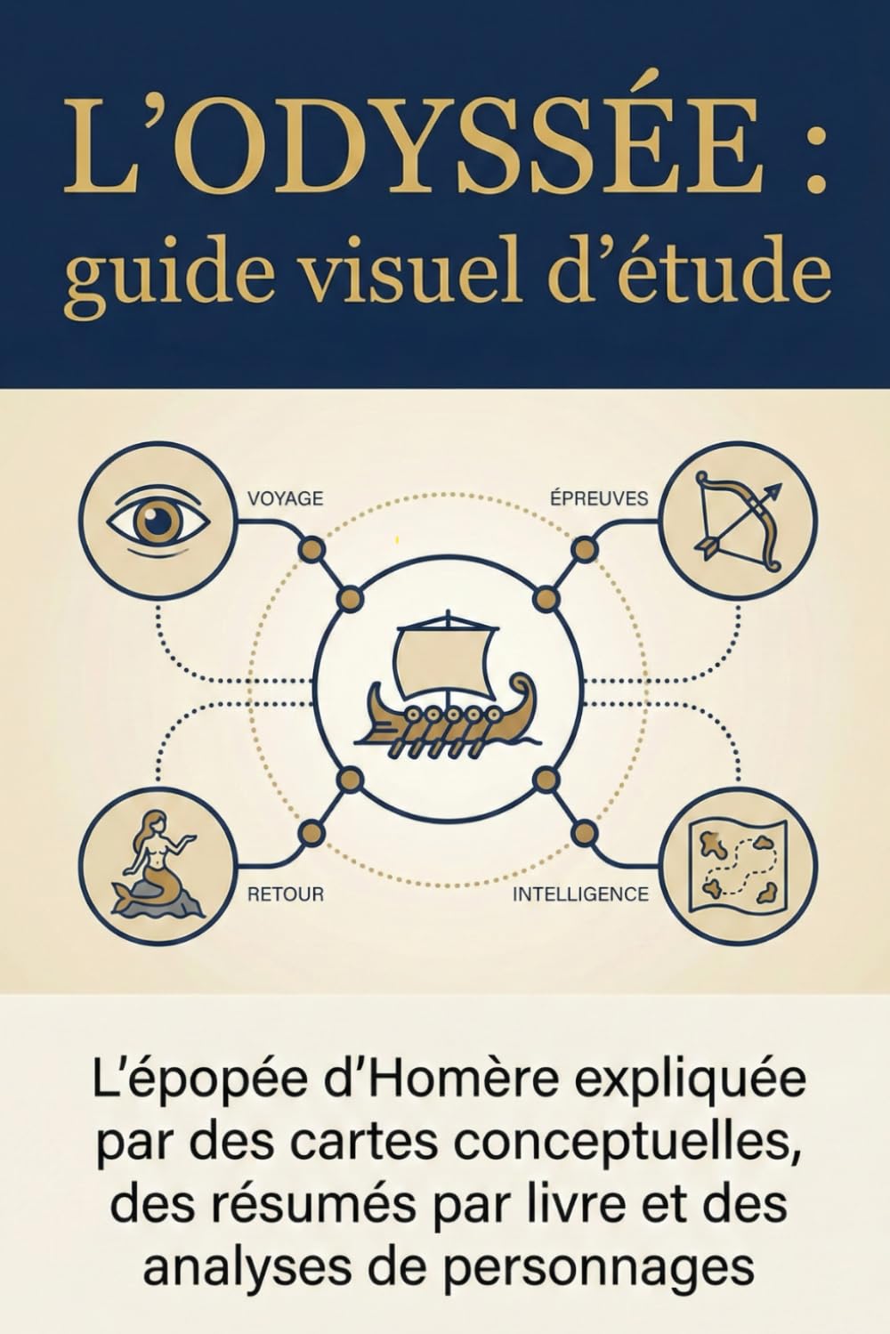 L'ODYSSÉE : guide visuel d'étude: L'épopée d'Homère expliquée par des cartes conceptuelles, des résumés par livre et des analyses de personnages