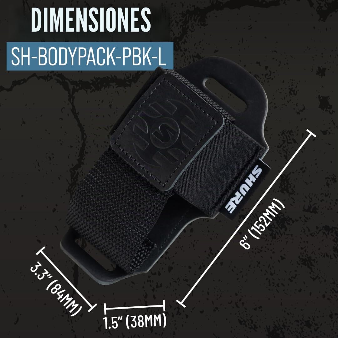 Shure by Gator Wireless Series; Estuche de cuero negro para transmisor wireless Shure Premium; (SH-BODYPACK-PBK-L)