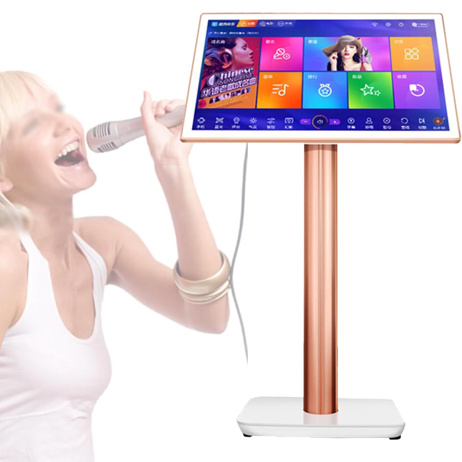 Lettore Karaoke con Touch Screen Capacitivo da 22", Lettore Musicale, Jukebox, con Schermo di Visualizzazione dei Testi per Feste in Famiglia al Bar, Bianco - 1 TB