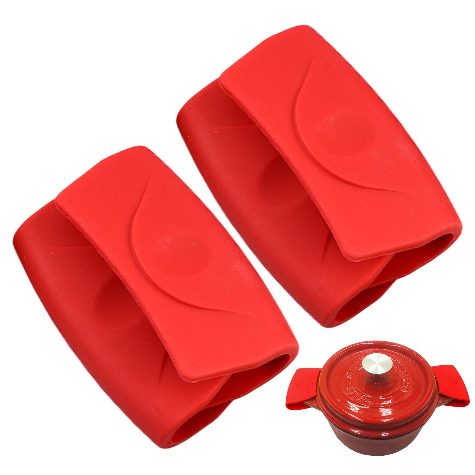 Silicone Hot Handle Holder - 2 Pot Handle Ear Sleeve | Thick Silicone Insulated Hand Clip | Heat Resistant Cast Iron Skillet Handle Covers | Non-Slip Pot Sleeves for Woks Soup Pot