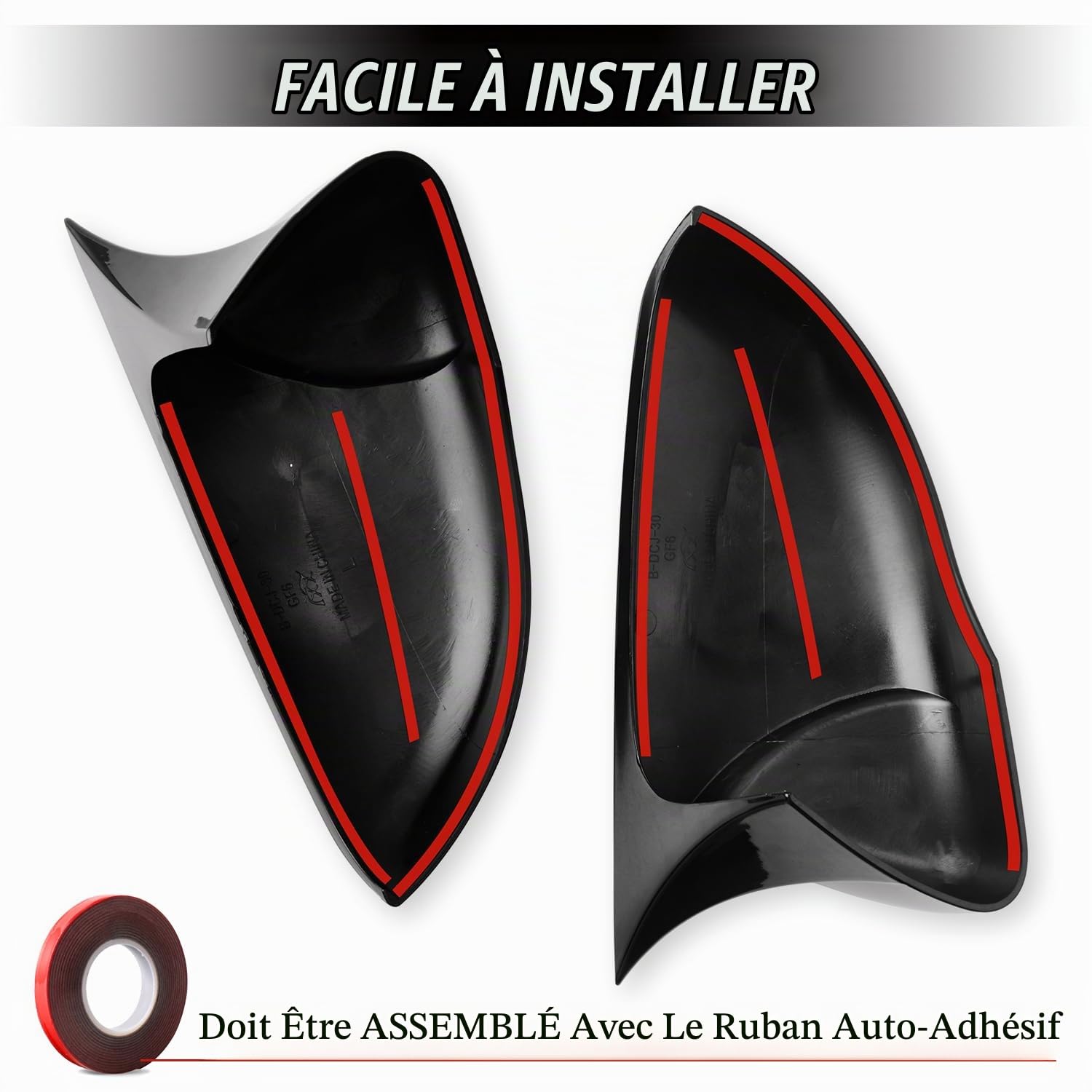 Coques de Rétroviseurs pour Voiture, Porte Latérale Aile Rétroviseur ABS Compatible avec Golf 6 MK6 GTD R Base 2009-2011 GTI R20,5K1 1.2 TSI TDI etc. Noir brillant, 1 Paire