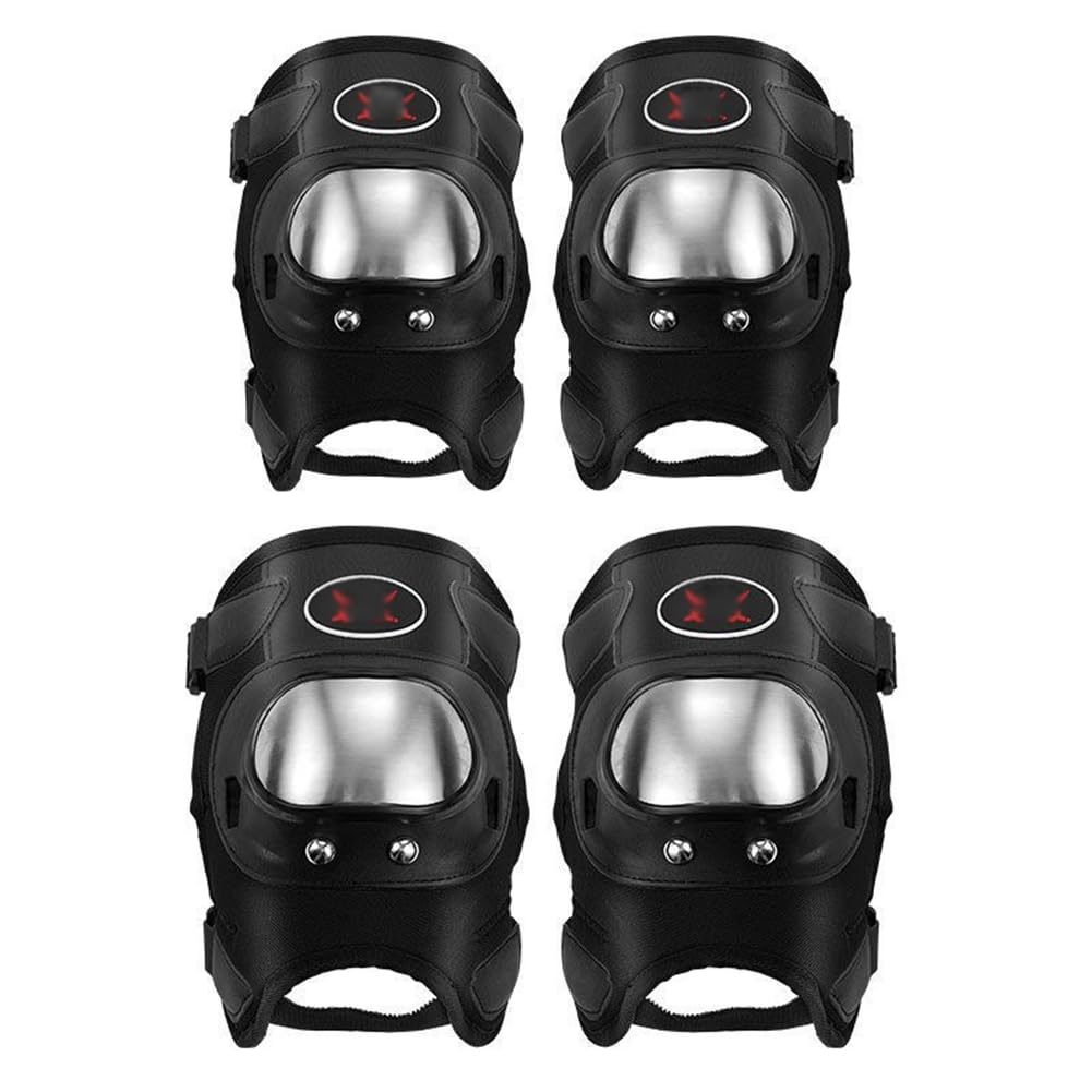 Ginocchiere Gomitiere Motociclistiche 4 PCS, Guscio in Acciaio Inox Resistenti agli Urti e Schiuma Eva Ammortizzante Ginocchiera per Snowboard, Motocross, Mountain Bike